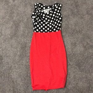 Red and polkadot dress with mini slit in back